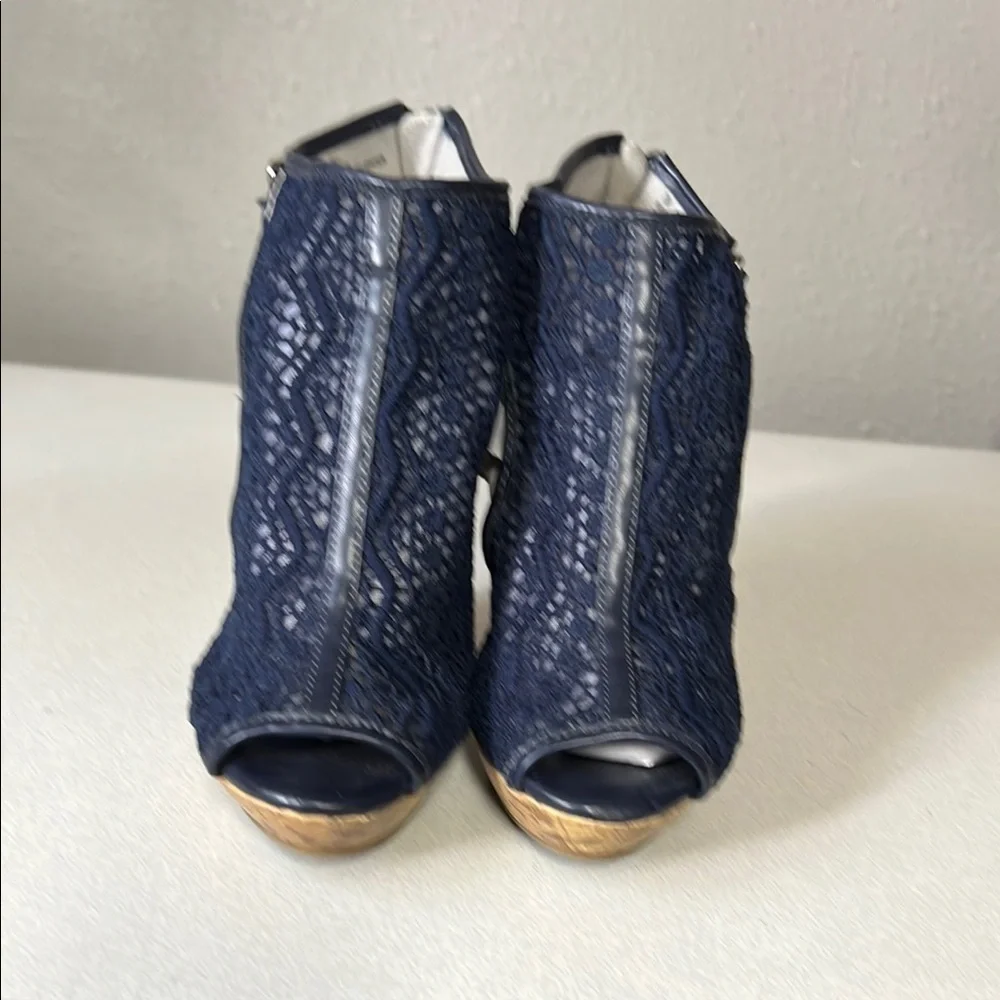 Charming Charlie Blue and Gold Ankle Booties with Peep-Toe Design